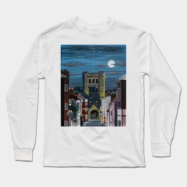 Norman Tower in the Moonlight Painting Long Sleeve T-Shirt by TomCrittenden